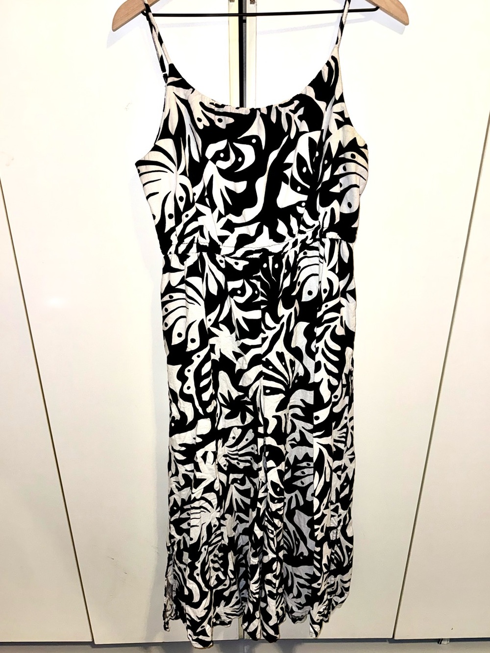 Rachel Zoe Linen Blend Black and White Printed Jumpsuit